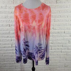 Silver Bait Womens Top XL Tee Long Sleeve Pink Geometric Tropical GEO256E